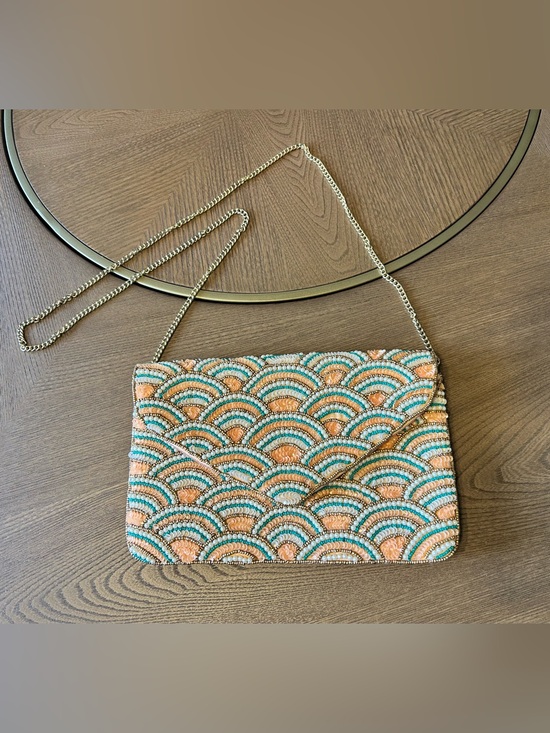 Handbags - Art deco inspired seed beaded crossbody shoulder bag coral